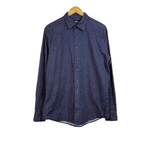 Rodd & Gunn Men's Navy Blue & Red Rose Petal Cotton Dress Shirt Size L